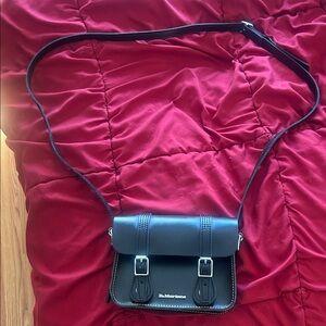 Dr. Martens Black Leather Mini Satchel Crossbody with Silver Buckles. 8.5”•7”•3”